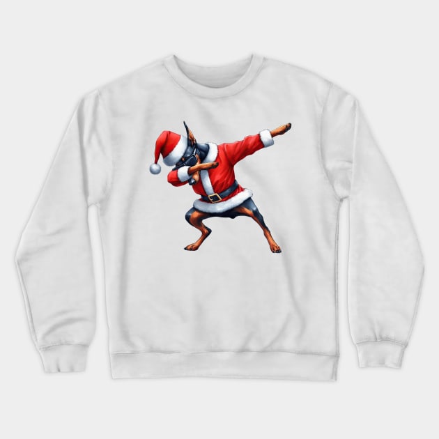 Christmas Doberman Pinscher Dog Dabbing Dance Crewneck Sweatshirt by Chromatic Fusion Studio